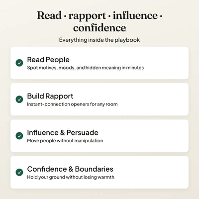 People Skills — read people, build rapport, influence, confidence