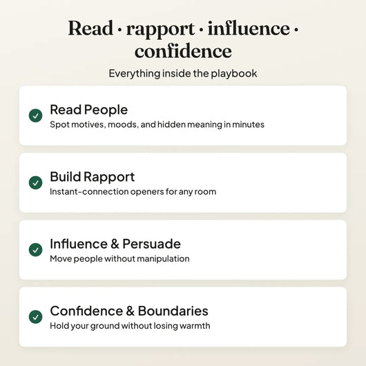 People Skills — read people, build rapport, influence, confidence